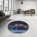 Round Patterned Blue Novelty Rug in a Office, pat1056