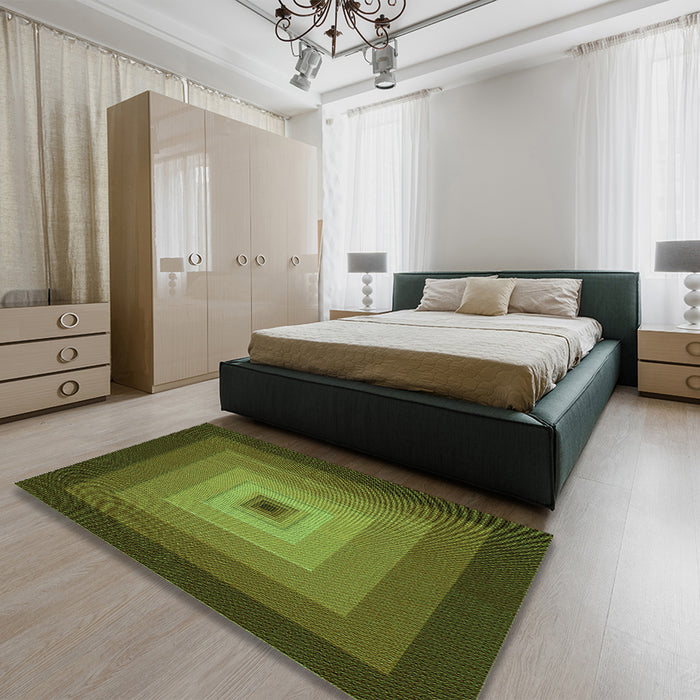 Patterned Milk Chocolate Brown Rug in a Bedroom, pat1057grn