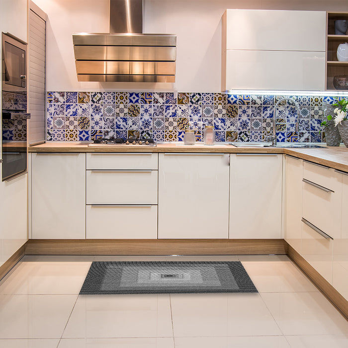 Patterned Gunmetal Gray Rug in a Kitchen, pat1057gry