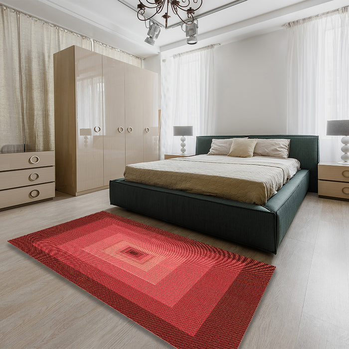 Round Machine Washable Transitional Red Rug in a Office, wshpat1057org