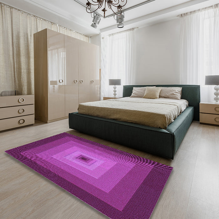 Patterned Medium Violet Red Pink Rug in a Bedroom, pat1057pur