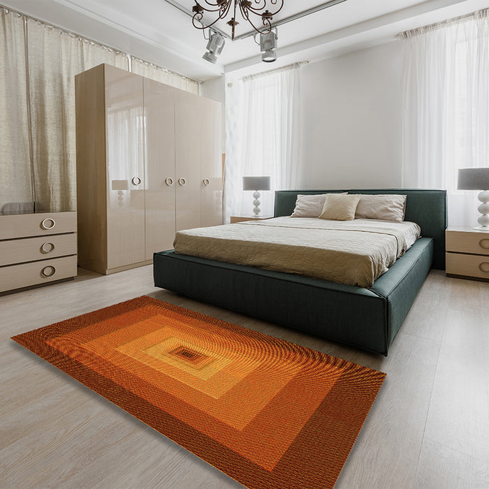 Round Machine Washable Transitional Orange Red Orange Rug in a Office, wshpat1057yw