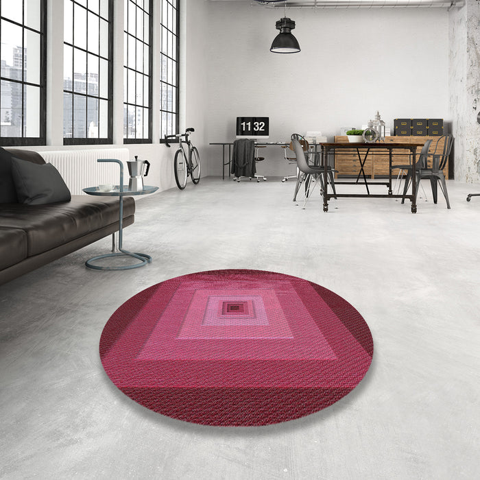 Round Machine Washable Transitional Dark Pink Rug in a Office, wshpat1057