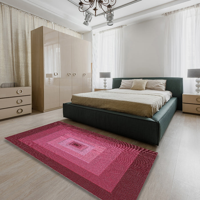 Machine Washable Transitional Dark Pink Rug in a Bedroom, wshpat1057