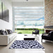 Square Patterned Dark Slate Blue Rug in a Living Room, pat1058blu