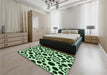 Patterned Dark Forest Green Rug in a Bedroom, pat1058grn