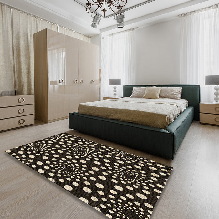 Patterned Black Rug in a Bedroom, pat1059brn