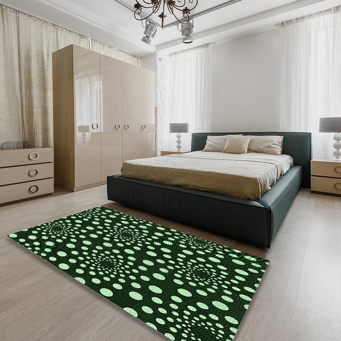 Patterned Black Rug in a Bedroom, pat1059grn
