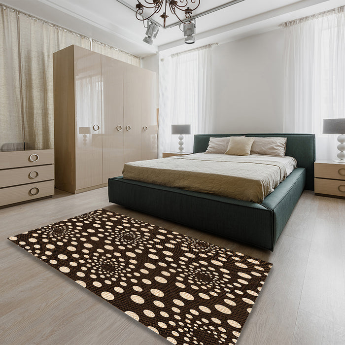 Patterned Black Brown Rug in a Bedroom, pat1059org