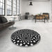 Round Machine Washable Transitional Black Rug in a Office, wshpat1059