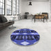 Round Patterned Light Slate Blue Rug in a Office, pat106blu