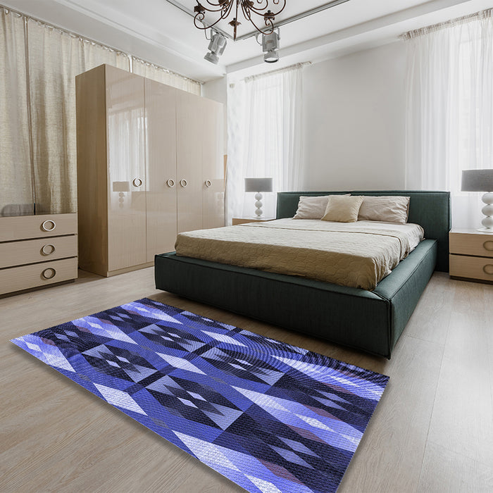 Patterned Light Slate Blue Rug in a Bedroom, pat106blu