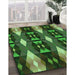 Patterned Dark Forest Green Rug in Family Room, pat106grn