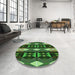 Round Patterned Dark Forest Green Rug in a Office, pat106grn