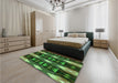 Patterned Dark Forest Green Rug in a Bedroom, pat106grn