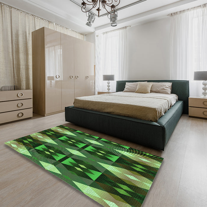 Patterned Dark Forest Green Rug in a Bedroom, pat106grn