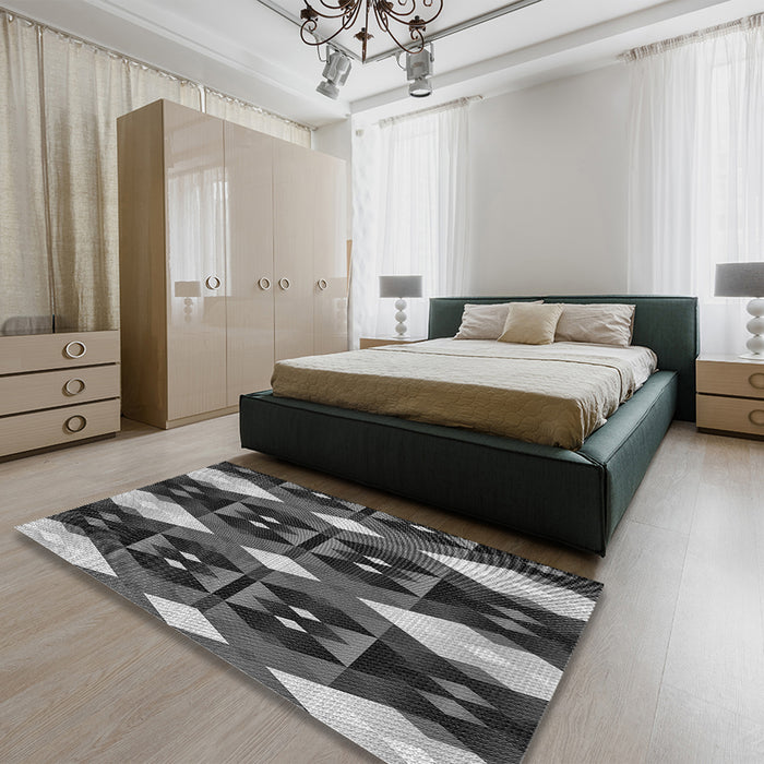 Patterned Gunmetal Gray Rug in a Bedroom, pat106gry