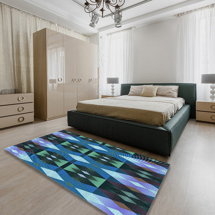 Patterned Blue Rug in a Bedroom, pat106lblu