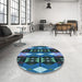 Round Patterned Blue Rug in a Office, pat106lblu