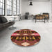 Round Patterned Saffron Red Rug in a Office, pat106org