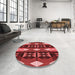 Round Patterned Cranberry Red Rug in a Office, pat106rd