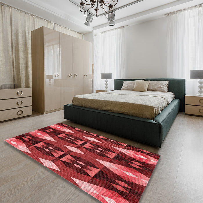 Patterned Cranberry Red Rug in a Bedroom, pat106rd