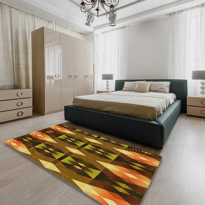 Patterned Cinnamon Brown Rug in a Bedroom, pat106yw