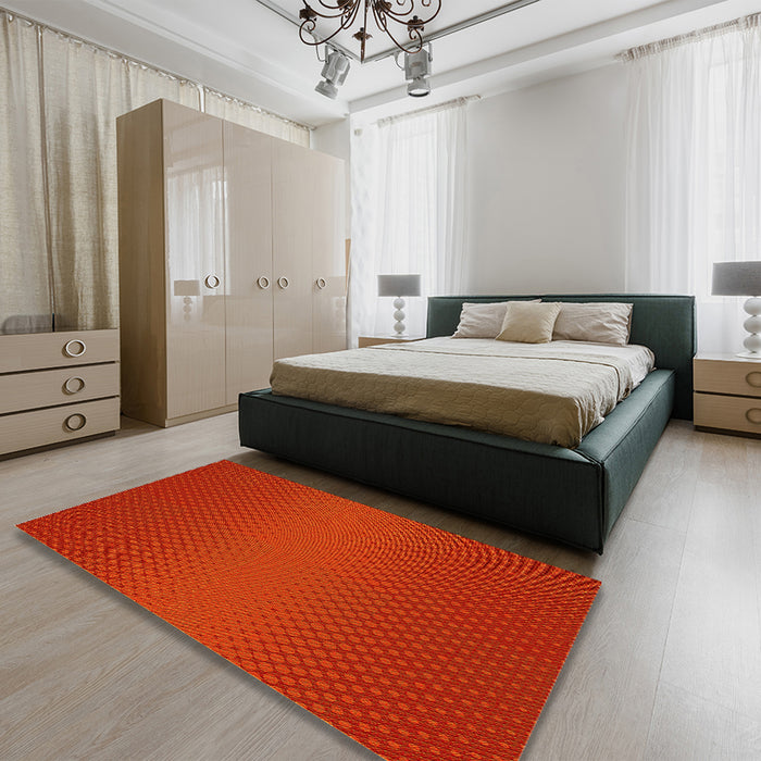 Patterned Scarlet Red Rug in a Bedroom, pat1060yw