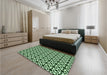 Patterned Dark Forest Green Rug in a Bedroom, pat1061grn