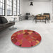 Round Patterned Bright Orange Rug in a Office, pat1062brn