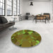 Round Patterned Dark Bronze Brown Rug in a Office, pat1062grn