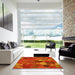 Square Patterned Orange Red Orange Rug in a Living Room, pat1062yw