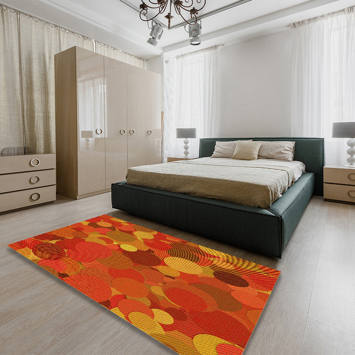 Patterned Orange Red Orange Rug in a Bedroom, pat1062yw