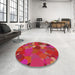 Round Machine Washable Transitional Red Rug in a Office, wshpat1062