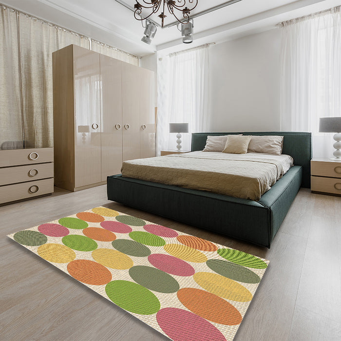 Patterned Metallic Gold Rug in a Bedroom, pat1065brn