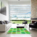 Square Patterned Emerald Green Rug in a Living Room, pat1065grn