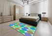 Patterned Green Rug in a Bedroom, pat1065lblu