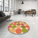 Round Patterned Red Rug in a Office, pat1065org