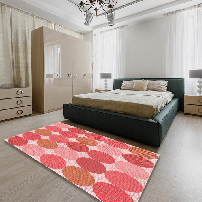 Patterned Light Coral Pink Rug in a Bedroom, pat1065rd