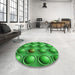 Round Patterned Green Rug in a Office, pat1066grn