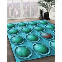 Patterned Teal Green Rug, pat1066lblu