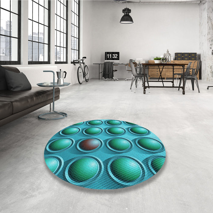 Round Patterned Teal Green Rug in a Office, pat1066lblu