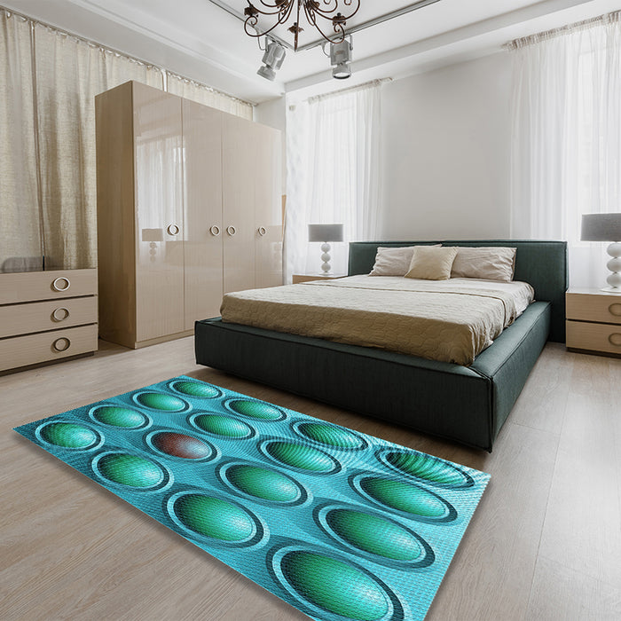 Patterned Teal Green Rug in a Bedroom, pat1066lblu