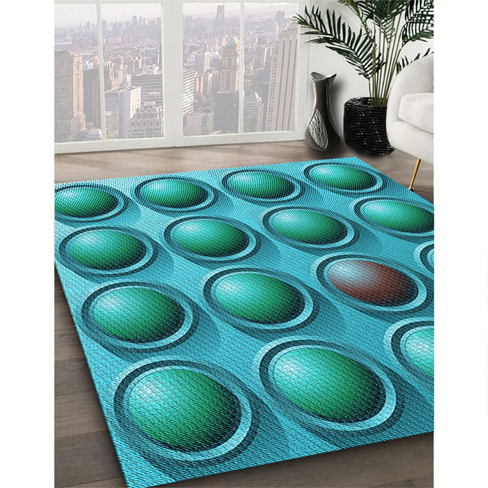 Machine Washable Transitional Teal Green Rug in a Family Room, wshpat1066lblu