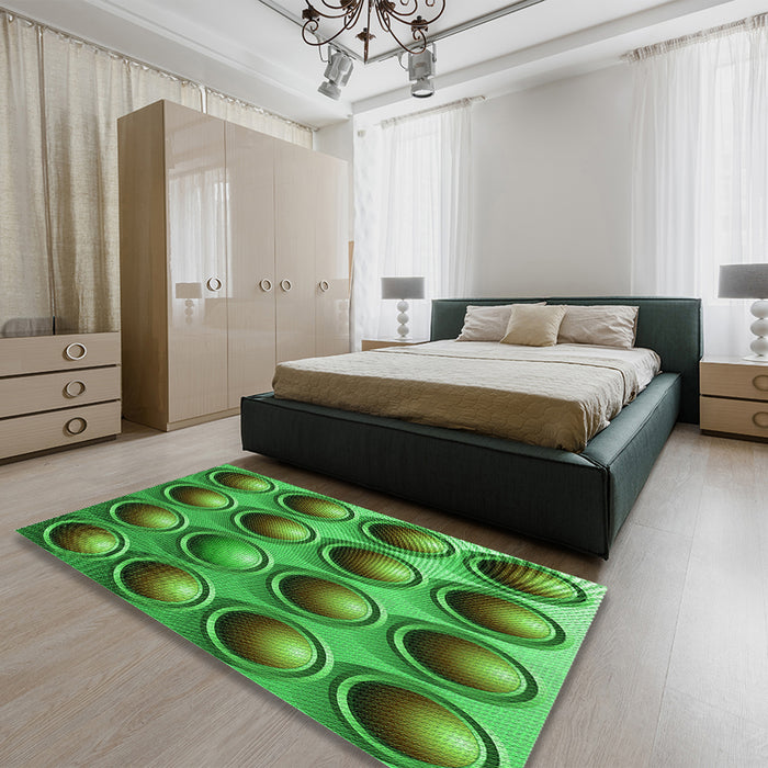 Patterned Neon Green Rug in a Bedroom, pat1067grn