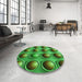 Round Patterned Neon Green Rug in a Office, pat1067grn