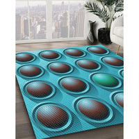 Patterned Bright Turquoise Blue Rug, pat1067lblu