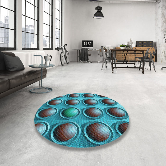 Round Patterned Bright Turquoise Blue Rug in a Office, pat1067lblu