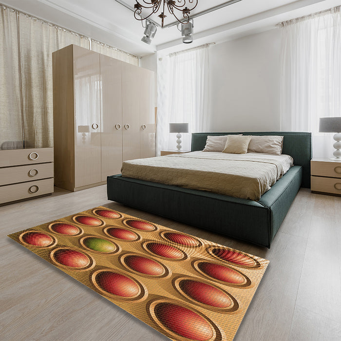 Patterned Orange Rug in a Bedroom, pat1067org