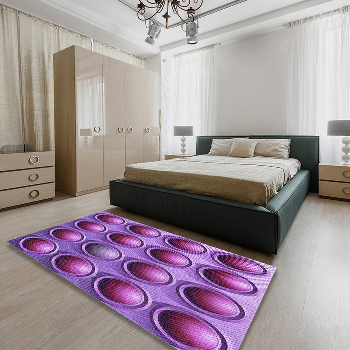 Patterned Dark Magenta Purple Rug in a Bedroom, pat1067pur